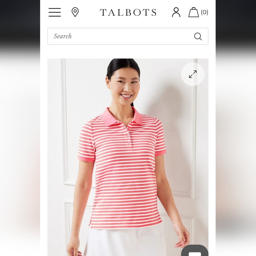 Talbots Rose and White Fitted Polo Top